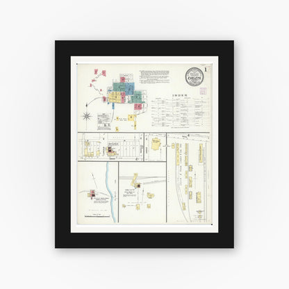 Old map wall art mockup — black gallery frame with white mat — Sanborn Fire Insurance Map from Eveleth, Saint Louis County, Minnesota (1906) - Complete Map Set
