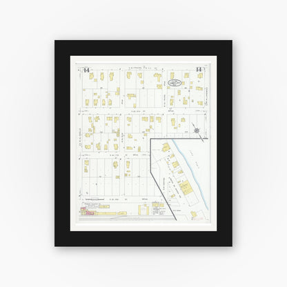 Old map wall art mockup — black gallery frame with white mat — Sanborn Fire Insurance Map from Lake City, Wabasha County, Minnesota (1930), Sheet #0014