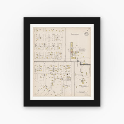 Old map wall art mockup — black gallery frame with white mat — Sanborn Fire Insurance Map from Kyle, Hays County, Texas (1922), Sheet #0004