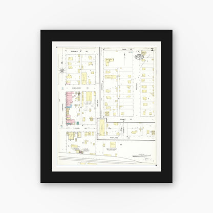 Old map wall art mockup — black gallery frame with white mat — Sanborn Fire Insurance Map from Walnut, Pottawattamie County, Iowa (1909), Sheet #0002