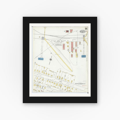 Old map wall art mockup — black gallery frame with white mat — Sanborn Fire Insurance Map from Ironwood, Gogebic County, Michigan (1921), Sheet #0016