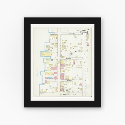 Old map wall art mockup — black gallery frame with white mat — Sanborn Fire Insurance Map from Washington, Beaufort County, North Carolina (1891), Sheet #0003