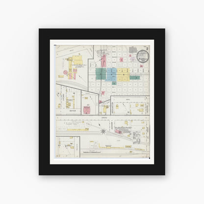 Old map wall art mockup — black gallery frame with white mat — Sanborn Fire Insurance Map from Bushnell, Mcdonough County, Illinois (1893) - Complete Map Set