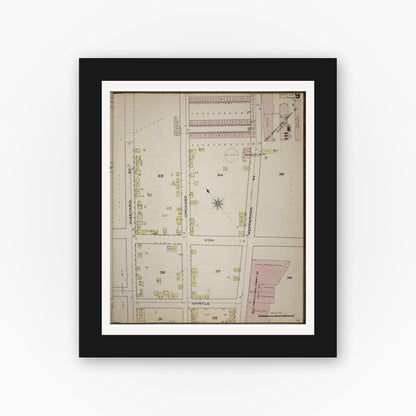 Old map wall art mockup — black gallery frame with white mat — Sanborn Fire Insurance Map from Yonkers, Westchester County, New York (1886), Sheet #0009