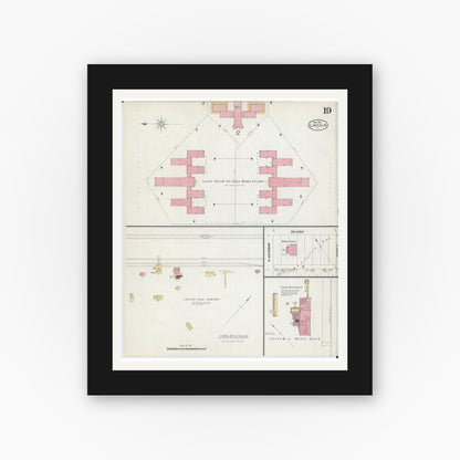 Old map wall art mockup — black gallery frame with white mat — Sanborn Fire Insurance Map from Lincoln, Logan County, Illinois (1902), Sheet #0019