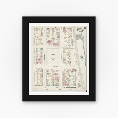 Old map wall art mockup — black gallery frame with white mat — Sanborn Fire Insurance Map from Bellaire, Belmont County, Ohio (1884), Sheet #0002