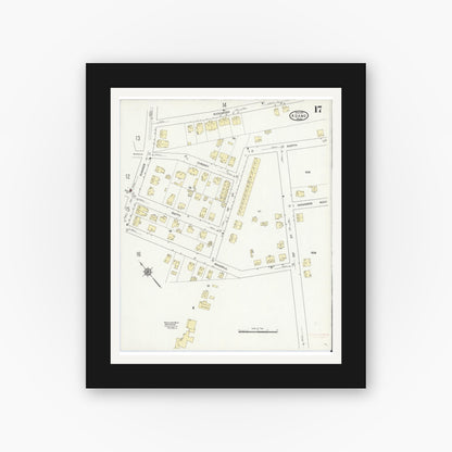 Old map wall art mockup — black gallery frame with white mat — Sanborn Fire Insurance Map from Adams, Berkshire County, Massachusetts (1914), Sheet #0017