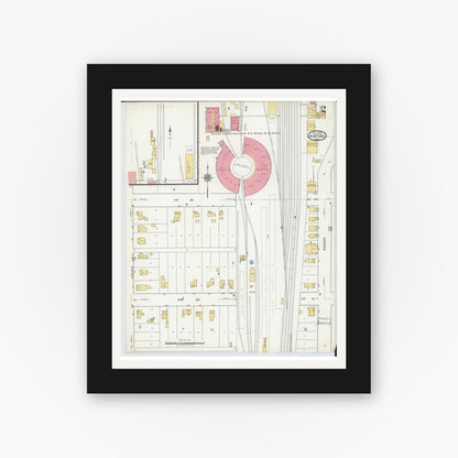 Old map wall art mockup — black gallery frame with white mat — Sanborn Fire Insurance Map from Antigo, Langlade County, Wisconsin (1919), Sheet #0002