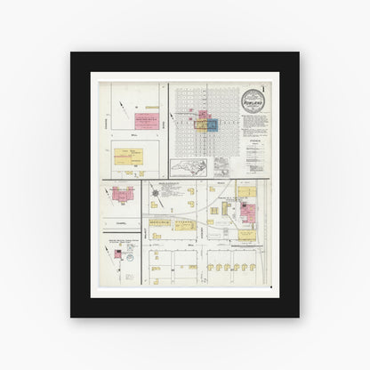 Old map wall art mockup — black gallery frame with white mat — Sanborn Fire Insurance Map from Rowland, Robeson County, North Carolina (1919) - Complete Map Set