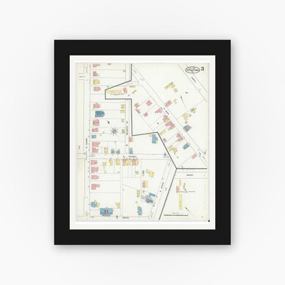Old map wall art mockup — black gallery frame with white mat — Sanborn Fire Insurance Map from Doylestown, Bucks County, Pennsylvania (1909), Sheet #0003