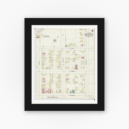 Old map wall art mockup — black gallery frame with white mat — Sanborn Fire Insurance Map from Washington Court House, Fayette County, Ohio (1895), Sheet #0003