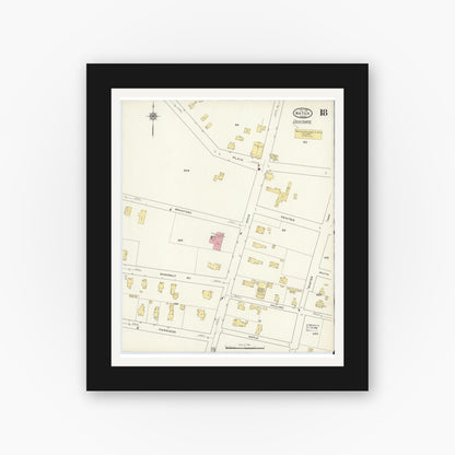 Old map wall art mockup — black gallery frame with white mat — Sanborn Fire Insurance Map from Natick, Middlesex County, Massachusetts (1915), Sheet #0018