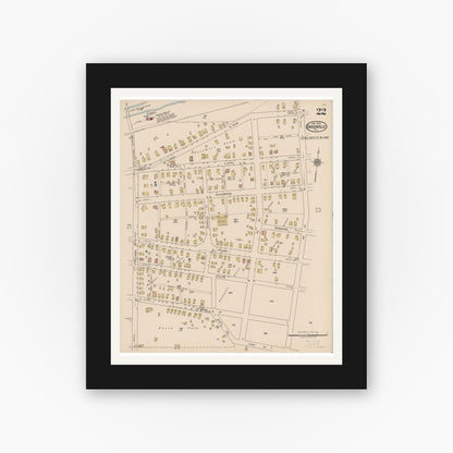 Old map wall art mockup — black gallery frame with white mat — Sanborn Fire Insurance Map from Greenville, Mercer County, Pennsylvania (1922), Sheet #0022