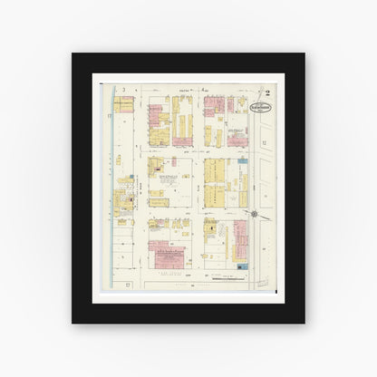 Old map wall art mockup — black gallery frame with white mat — Sanborn Fire Insurance Map from Benton Harbor, Berrien County, Michigan (1917), Sheet #0002