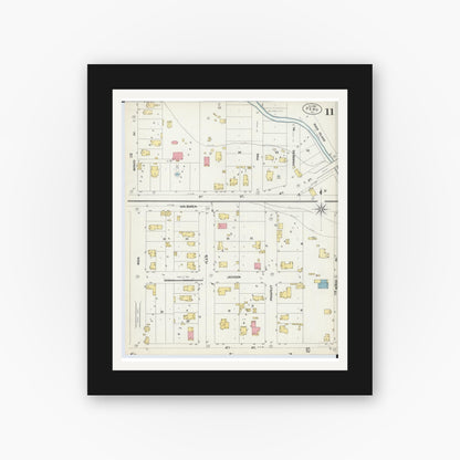 Old map wall art mockup — black gallery frame with white mat — Sanborn Fire Insurance Map from Peru, La Salle County, Illinois (1902), Sheet #0011