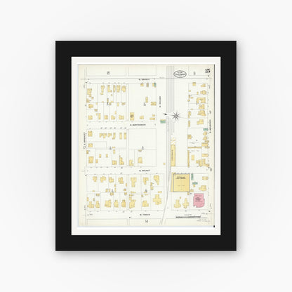 Old map wall art mockup — black gallery frame with white mat — Sanborn Fire Insurance Map from Sherman, Grayson County, Texas (1908), Sheet #0015