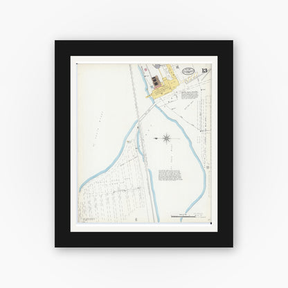 Old map wall art mockup — black gallery frame with white mat — Sanborn Fire Insurance Map from Cloquet, Carlton County, Minnesota (1905), Sheet #0013