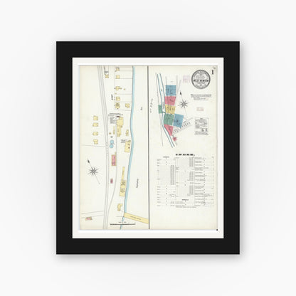 Old map wall art mockup — black gallery frame with white mat — Sanborn Fire Insurance Map from West Newton, Westmoreland County, Pennsylvania (1905), Sheet #0001