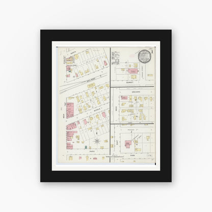 Old map wall art mockup — black gallery frame with white mat — Sanborn Fire Insurance Map from Chelsea, Washtenaw County, Michigan (1892) - Complete Map Set
