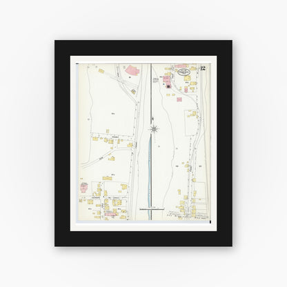 Old map wall art mockup — black gallery frame with white mat — Sanborn Fire Insurance Map from Pomeroy, Meigs County, Ohio (1908), Sheet #0012