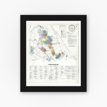 Old map wall art mockup — black gallery frame with white mat — Sanborn Fire Insurance Map from Lexington, Middlesex County, Massachusetts (1935), Sheet #0001