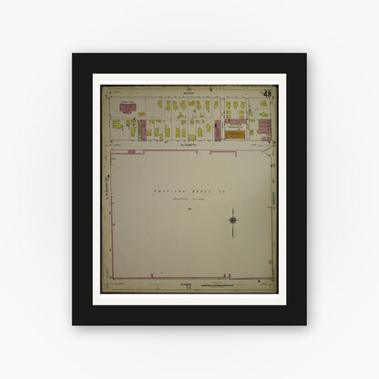 Old map wall art mockup — black gallery frame with white mat — Sanborn Fire Insurance Map from Kenosha, Kenosha County, Wisconsin. (1918), Sheet 52
