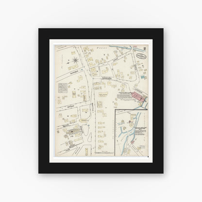 Old map wall art mockup — black gallery frame with white mat — Sanborn Fire Insurance Map from Medway, Norfolk County, Massachusetts (1884), Sheet #0002