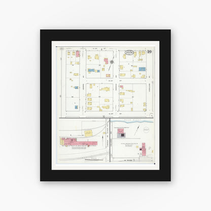 Old map wall art mockup — black gallery frame with white mat — Sanborn Fire Insurance Map from Dixon, Lee County, Illinois (1918), Sheet #0010