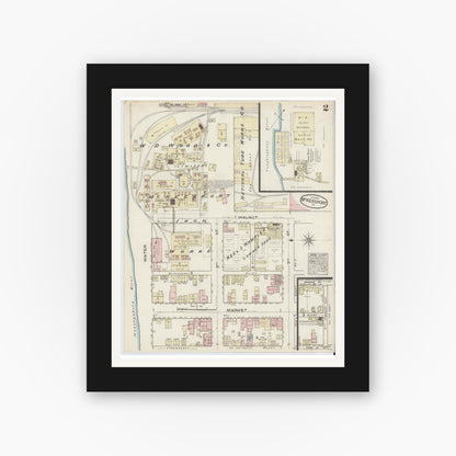 Old map wall art mockup — black gallery frame with white mat — Sanborn Fire Insurance Map from McKeesport, Allegheny County, Pennsylvania (1884), Sheet #0002