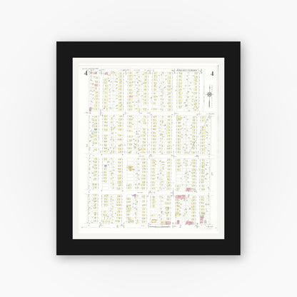Old map wall art mockup — black gallery frame with white mat — Sanborn Fire Insurance Map from Valley Junction, Polk County, Iowa (1937), Sheet #0004