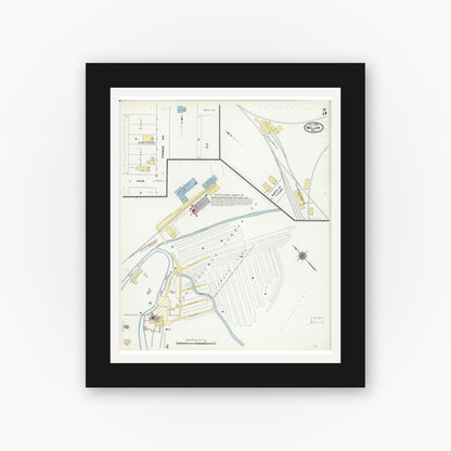 Old map wall art mockup — black gallery frame with white mat — Sanborn Fire Insurance Map from Mellen, Ashland County, Wisconsin (1909), Sheet #0005
