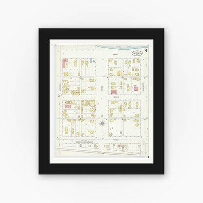 Old map wall art mockup — black gallery frame with white mat — Sanborn Fire Insurance Map from Port Clinton, Ottawa County, Ohio (1898), Sheet #0004