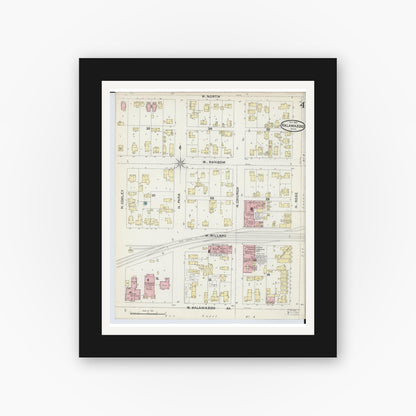Old map wall art mockup — black gallery frame with white mat — Sanborn Fire Insurance Map from Kalamazoo, Kalamazoo County, Michigan (1891), Sheet #0004
