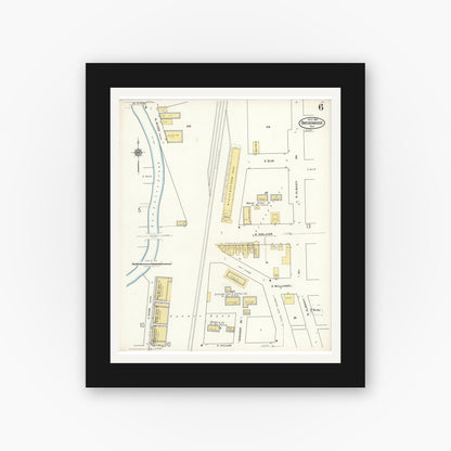 Old map wall art mockup — black gallery frame with white mat — Sanborn Fire Insurance Map from Breckenridge, Stephens County, Texas (1921), Sheet #0006