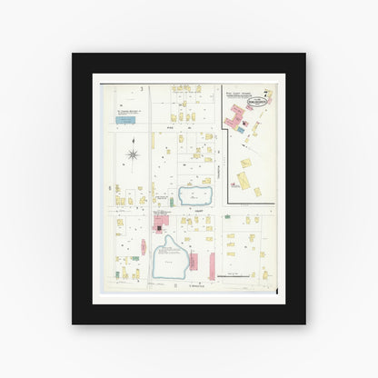 Old map wall art mockup — black gallery frame with white mat — Sanborn Fire Insurance Map from Bowling Green, Wood County, Ohio (1908), Sheet #0007