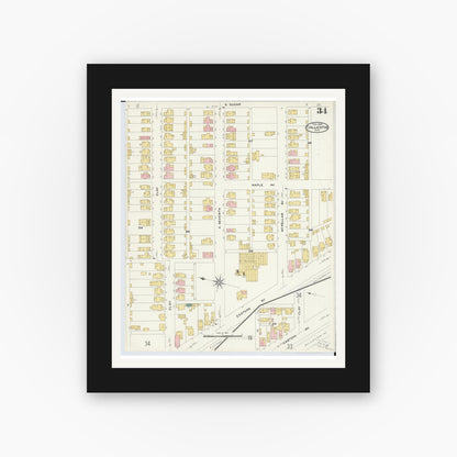 Old map wall art mockup — black gallery frame with white mat — Sanborn Fire Insurance Map from Chillicothe, Ross County, Ohio (1909), Sheet #0034