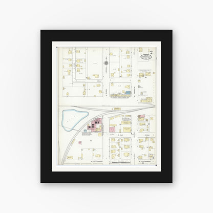 Old map wall art mockup — black gallery frame with white mat — Sanborn Fire Insurance Map from Kirksville, Adair County, Missouri (1914), Sheet #0002