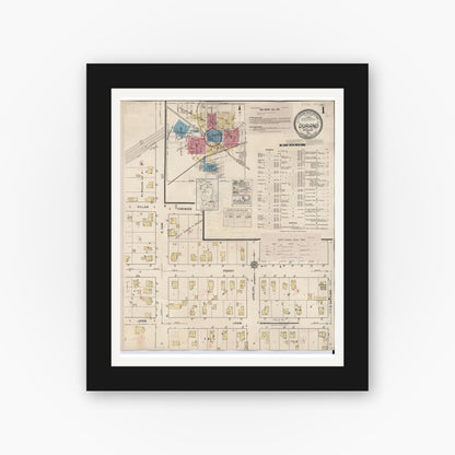 Old map wall art mockup — black gallery frame with white mat — Sanborn Fire Insurance Map from Durand, Shiawassee County, Michigan (1944), Sheet #0001