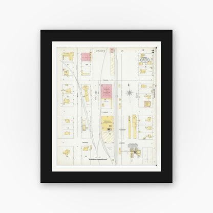 Old map wall art mockup — black gallery frame with white mat — Sanborn Fire Insurance Map from Bryan, Brazos County, Texas (1906), Sheet #0002