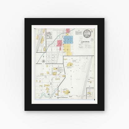 Old map wall art mockup — black gallery frame with white mat — Sanborn Fire Insurance Map from Cedar Springs, Kent County, Michigan (1899), Sheet #0001