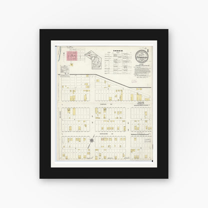 Old map wall art mockup — black gallery frame with white mat — Sanborn Fire Insurance Map from Stambaugh, Iron County, Michigan (1913), Sheet #0001