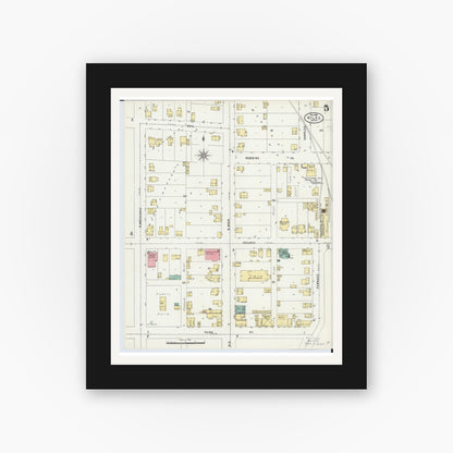Old map wall art mockup — black gallery frame with white mat — Sanborn Fire Insurance Map from Niles, Trumbull County, Ohio (1898), Sheet #0005