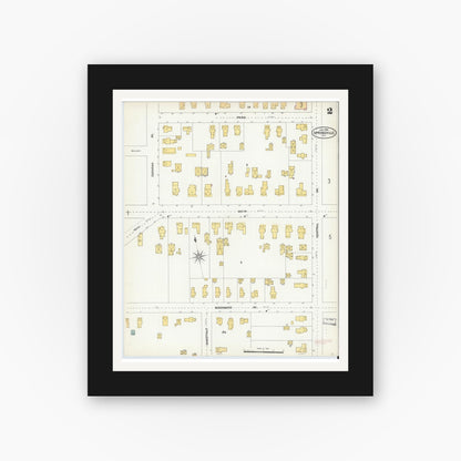 Old map wall art mockup — black gallery frame with white mat — Sanborn Fire Insurance Map from Springville, Erie County, New York (1904), Sheet #0002