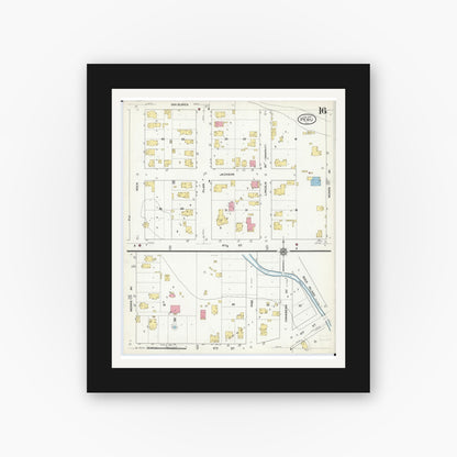 Old map wall art mockup — black gallery frame with white mat — Sanborn Fire Insurance Map from Peru, La Salle County, Illinois (1916), Sheet #0016
