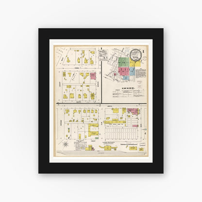 Old map wall art mockup — black gallery frame with white mat — Sanborn Fire Insurance Map from Slater, Saline County, Missouri (1900), Sheet #0001