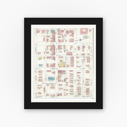 Old map wall art mockup — black gallery frame with white mat — Sanborn Fire Insurance Map from Media, Delaware County, Pennsylvania (1912), Sheet #0006