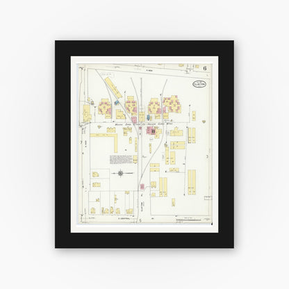 Old map wall art mockup — black gallery frame with white mat — Sanborn Fire Insurance Map from Clayton, Gloucester County, New Jersey (1910), Sheet #0006