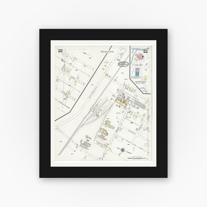 Old map wall art mockup — black gallery frame with white mat — Sanborn Fire Insurance Map from Statesville, Iredell County, North Carolina (1925), Sheet #0022
