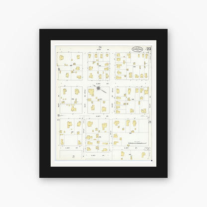 Old map wall art mockup — black gallery frame with white mat — Sanborn Fire Insurance Map from Corsicana, Navarro County, Texas (1910), Sheet #0023
