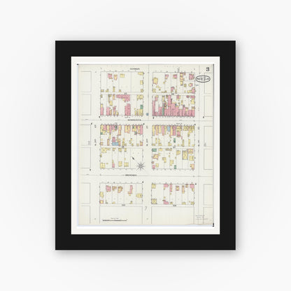 Old map wall art mockup — black gallery frame with white mat — Sanborn Fire Insurance Map from New Ulm, Brown County, Minnesota (1894), Sheet #0003